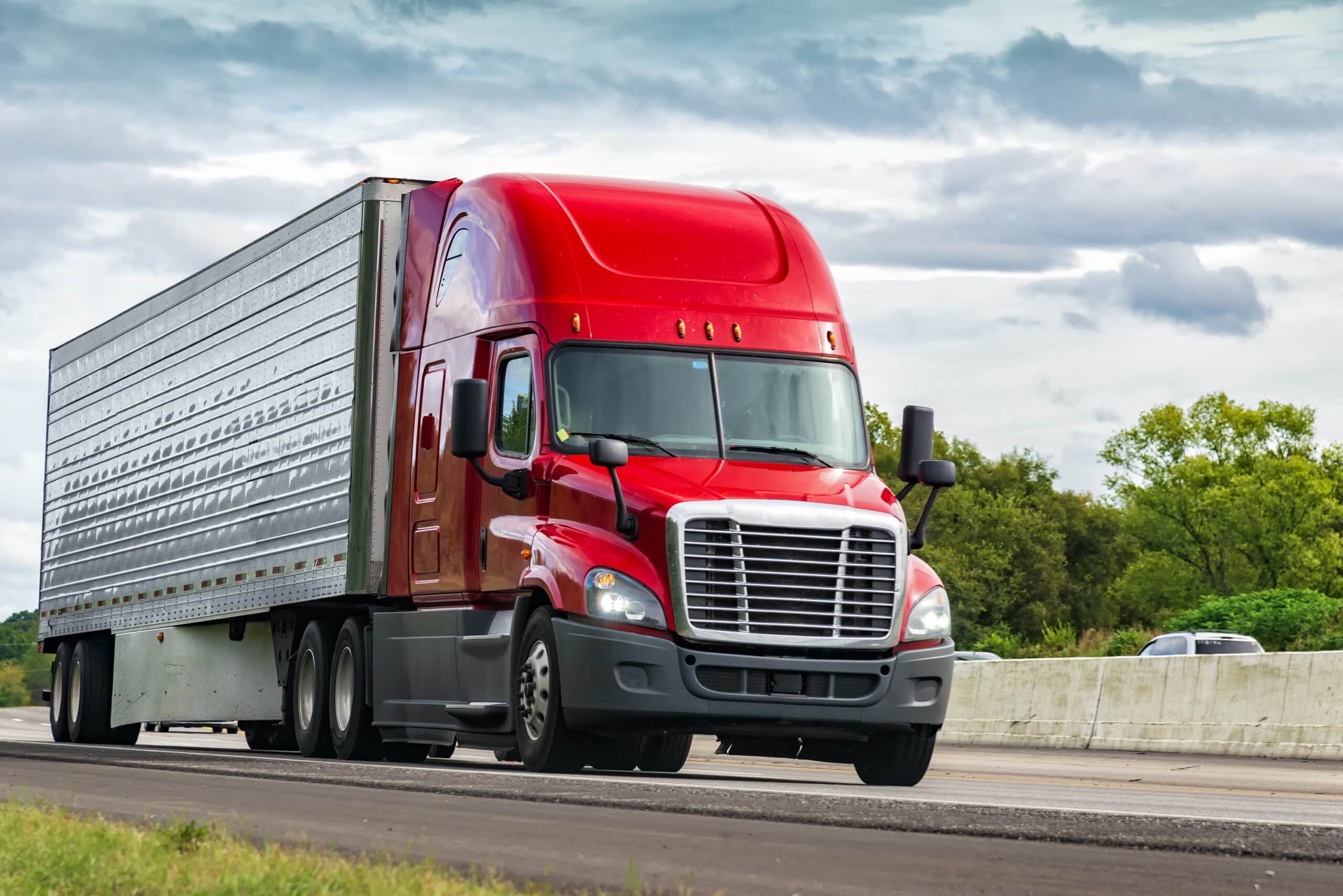 Red Truck on Interstate Highway